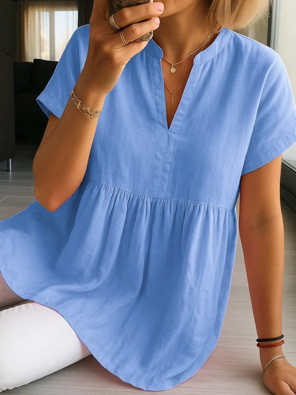 Elegant Summer White Short Sleeve Linen Shirt For Women Office Wear - Image 2