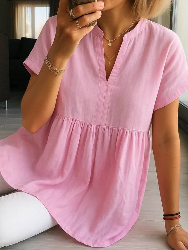 Elegant Summer White Short Sleeve Linen Shirt For Women Office Wear - Image 4