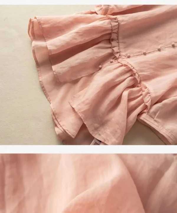 Japanese Cotton Linen V-Neck Short Sleeve Loose Slim Women’s Shirt - Image 6
