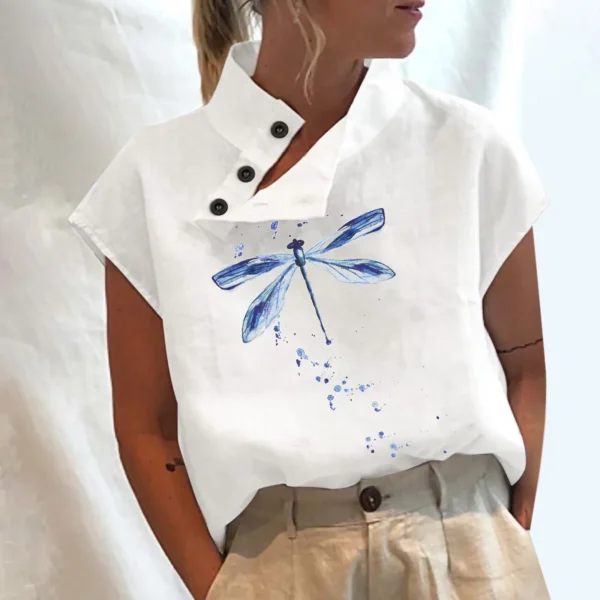 Women Short Sleeve Loose V-Neck Chiffon Casual Elegant Summer Blouse