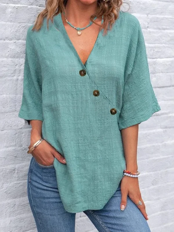Women's V-Neck Casual Loose Shirt Summer Fashion Party Top - Image 3