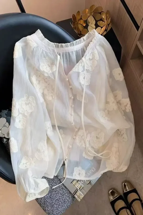 Exquisite Embroidery Cotton Linen Sunscreen Blouses For Summer Women