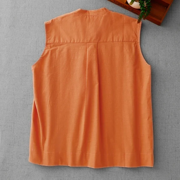 Summer Cotton Linen Sleeveless Shirt Women Loose Casual Undershirt - Image 5
