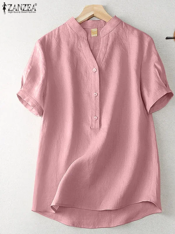 Cotton Blouse Women Elegant Loose Summer Work Tunic Shirt