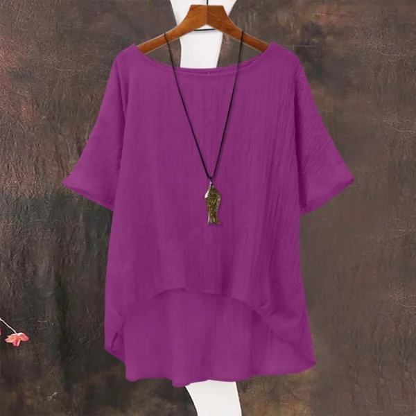 Women Summer Casual Loose Linen Tops Fashionable Cool Shirt - Image 3