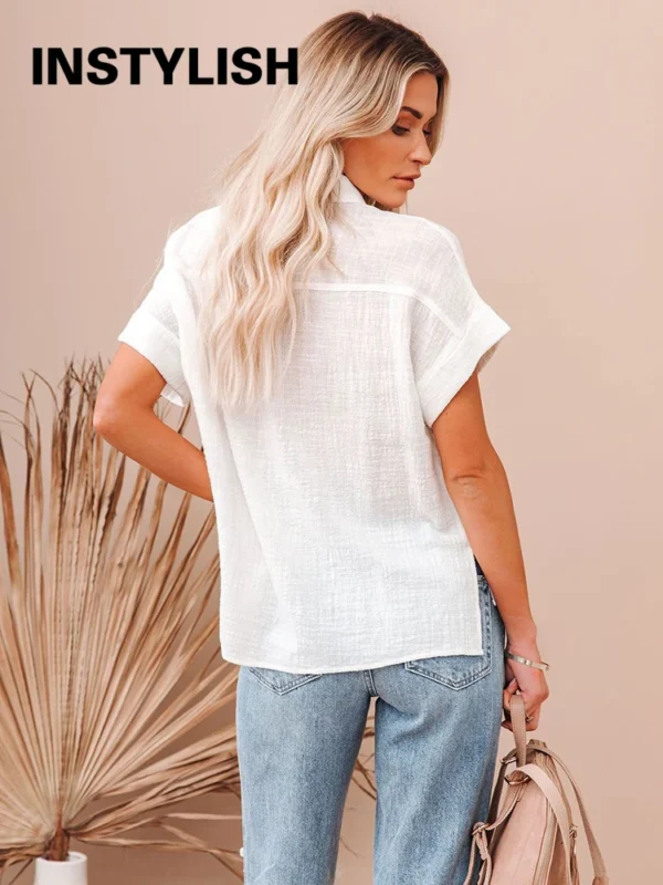 Summer Cotton Linen Oversized Shirt Vintage Casual Loose Blouse Women - Image 6