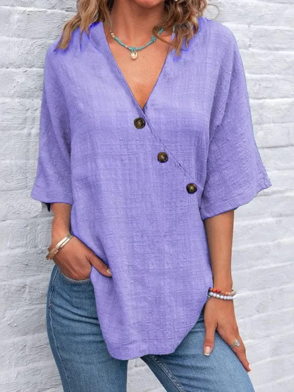 Women's V-Neck Casual Loose Shirt Summer Fashion Party Top - Image 2
