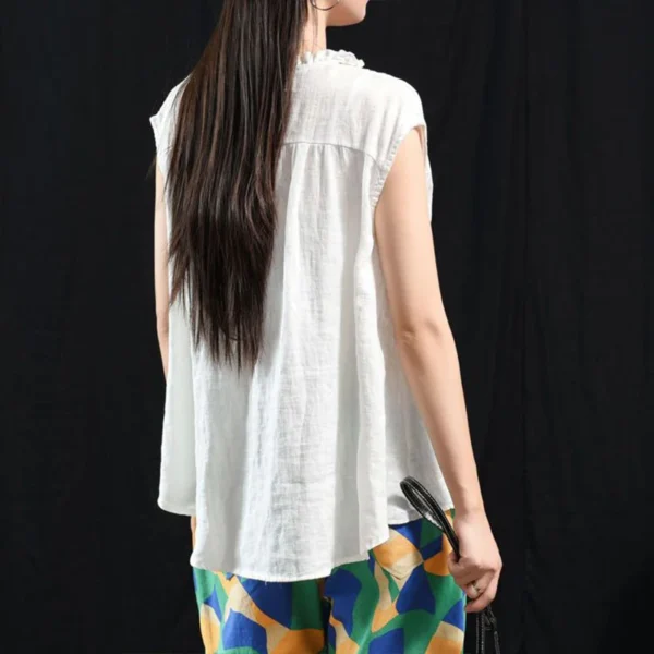 Women's Retro Cotton Linen Vest Shirt Sleeveless Lace-Up Summer Top - Image 4