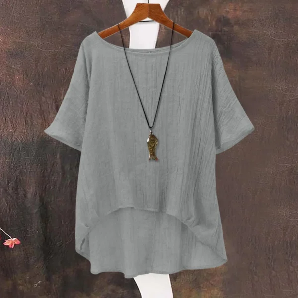 Women Summer Casual Loose Linen Tops Fashionable Cool Shirt - Image 2