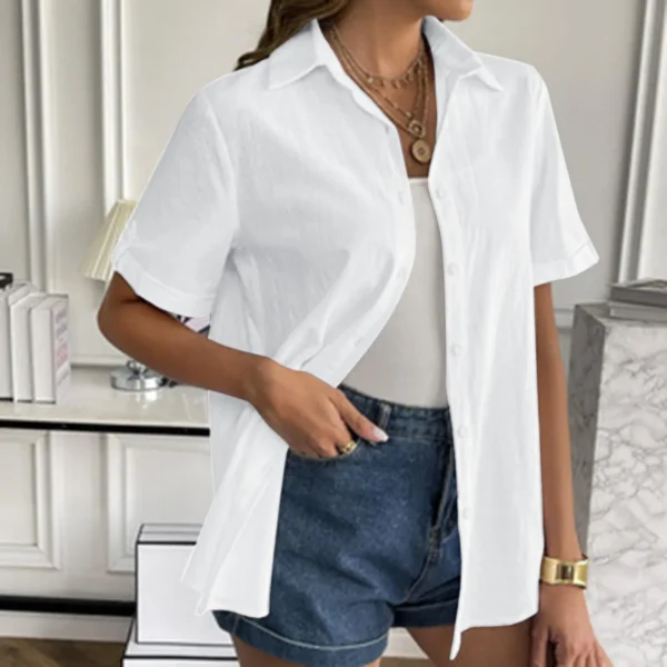 Women Sleeveless Solid Blouse With Buttons, Pockets, Lapel Casual Summer Top - Image 3