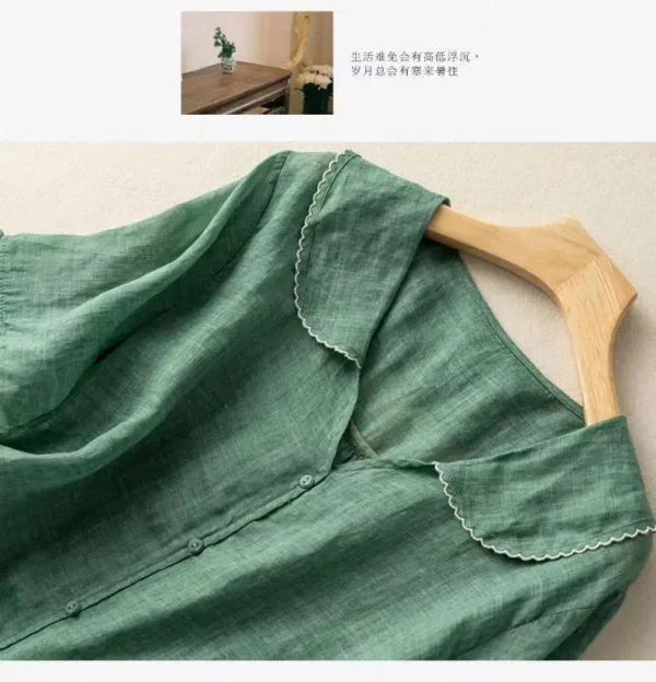 Summer Cotton Linen Lapel Short Sleeve Loose Slim Women’s Shirt - Image 6