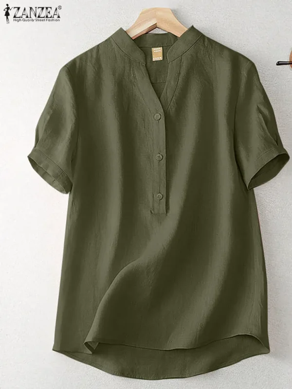 Cotton Blouse Women Elegant Loose Summer Work Tunic Shirt - Image 2
