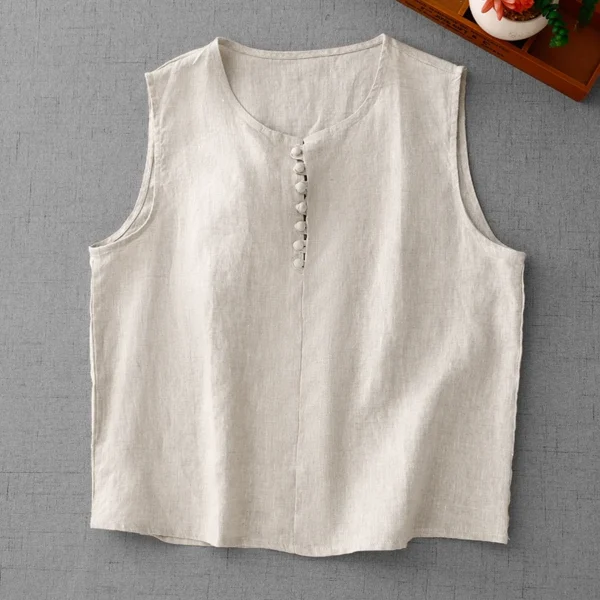 Summer Cotton Linen Single-Breasted Vest Women’s Elegant Casual Shirt - Image 2