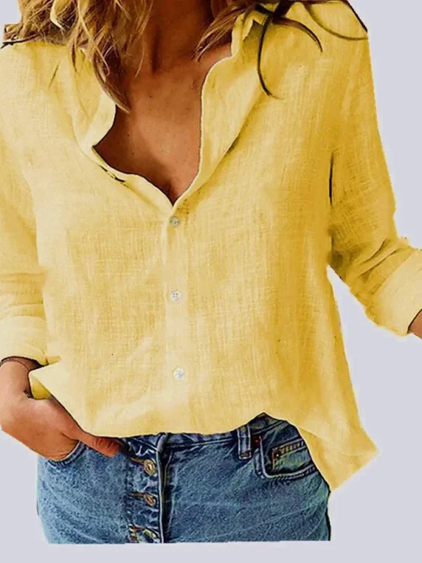 Plus Size Cotton Linen Vintage Long Sleeve Loose Casual Blouse - Image 5