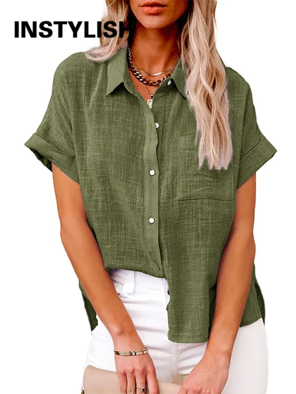 Summer Cotton Linen Oversized Shirt Vintage Casual Loose Blouse Women - Image 3