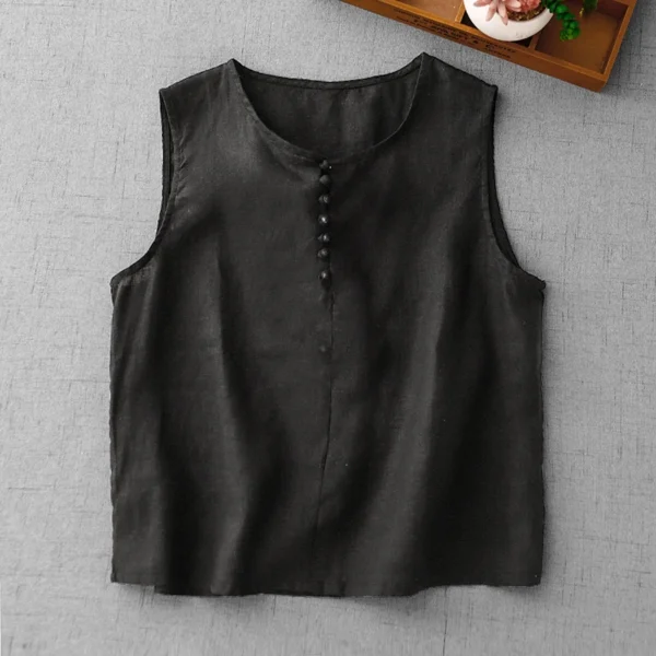 Summer Cotton Linen Single-Breasted Vest Women’s Elegant Casual Shirt - Image 3