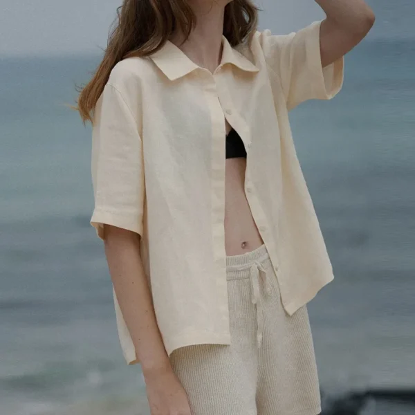 Linen Women’s Summer Casual Loose Short-Sleeved Button Shirt