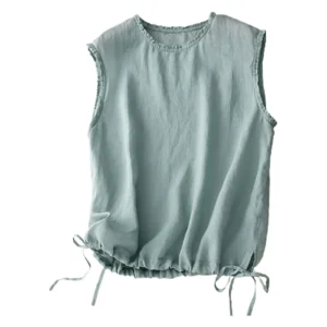 Women’s Cotton Linen Sleeveless Drawstring Tunic Tank Tops Casual