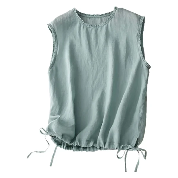 Women’s Cotton Linen Sleeveless Drawstring Tunic Tank Tops Casual