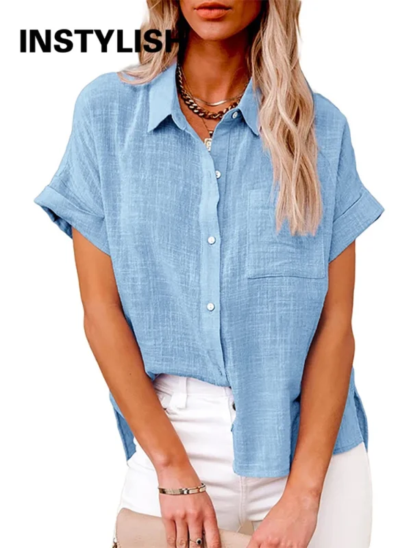 Summer Cotton Linen Oversized Shirt Vintage Casual Loose Blouse Women - Image 2