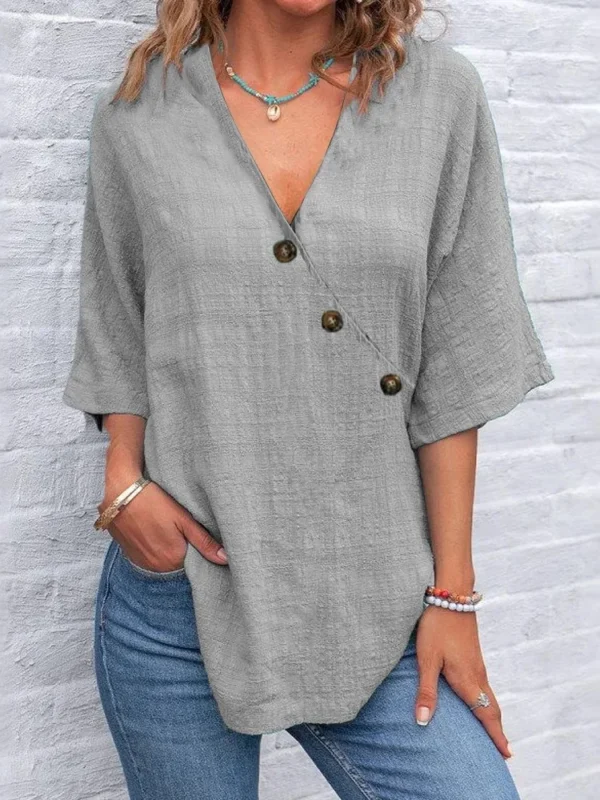 Women's V-Neck Casual Loose Shirt Summer Fashion Party Top - Image 5