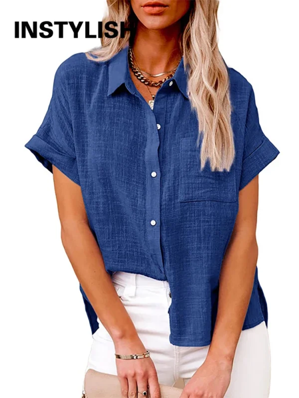 Summer Cotton Linen Oversized Shirt Vintage Casual Loose Blouse Women