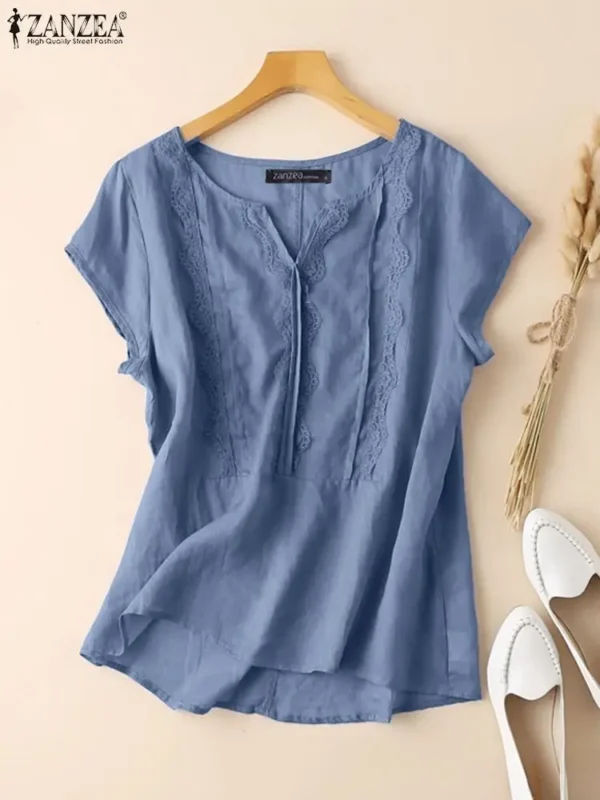 Lace Stitching Blouse Women Loose Vintage Summer Holiday Shirt