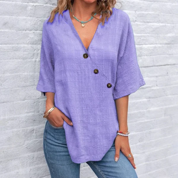 Women's V-Neck Casual Loose Shirt Summer Fashion Party Top - Image 4