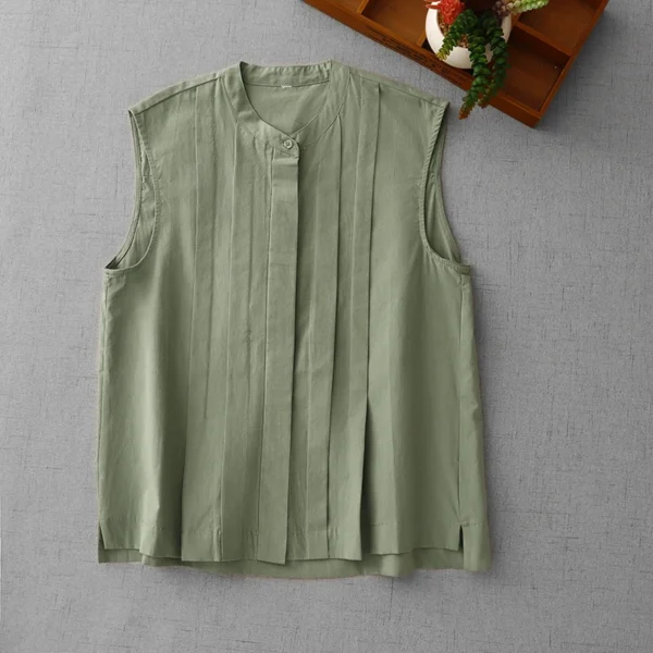 Summer Cotton Linen Sleeveless Shirt Women Loose Casual Undershirt - Image 3