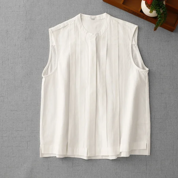 Summer Cotton Linen Sleeveless Shirt Women Loose Casual Undershirt - Image 4