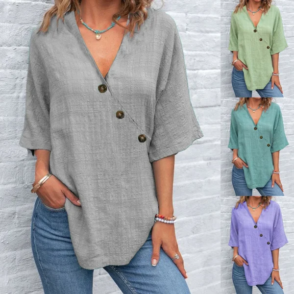 Women's V-Neck Casual Loose Shirt Summer Fashion Party Top - Image 6