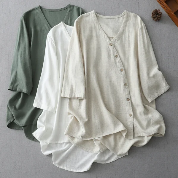 Cotton Linen V-Neck Cardigan For Women’s Casual Summer Fashion