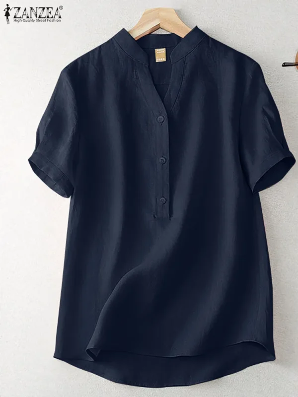 Cotton Blouse Women Elegant Loose Summer Work Tunic Shirt - Image 5