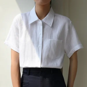 Summer Cotton Linen Blouse Women Casual Loose Short Sleeve Shirt