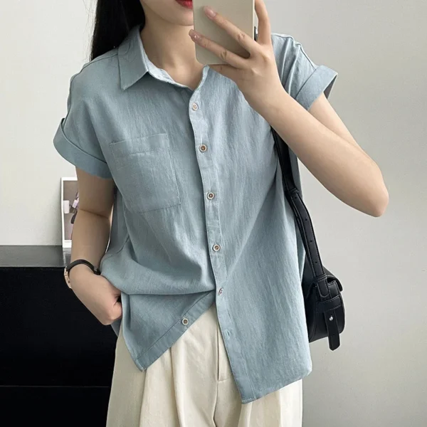 Ladies Short Sleeve Chiffon Office Blouse Summer Solid Shirt