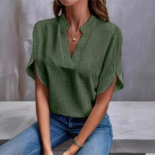 Women’s Off-Shoulder Linen Shirt Casual Solid Color Summer Beach Top - Image 3