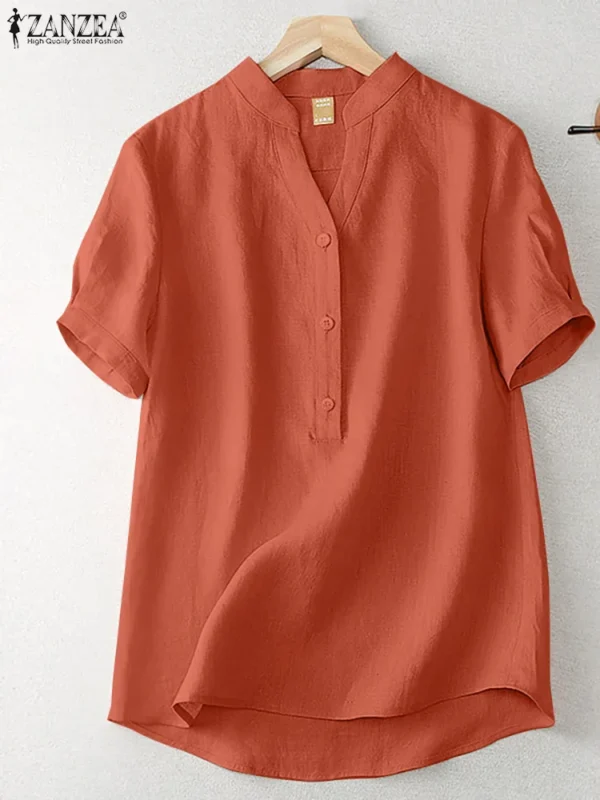 Cotton Blouse Women Elegant Loose Summer Work Tunic Shirt - Image 3
