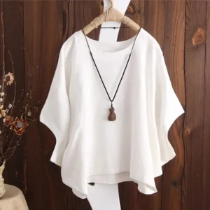 Women’s Summer Cotton Linen Shirt Casual Loose Solid Office Blouse