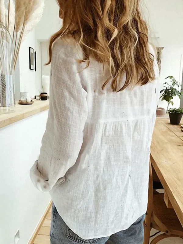 Plus Size Cotton Linen Vintage Long Sleeve Loose Casual Blouse - Image 6