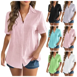 Women Sleeveless Solid Blouse With Buttons, Pockets, Lapel Casual Summer Top