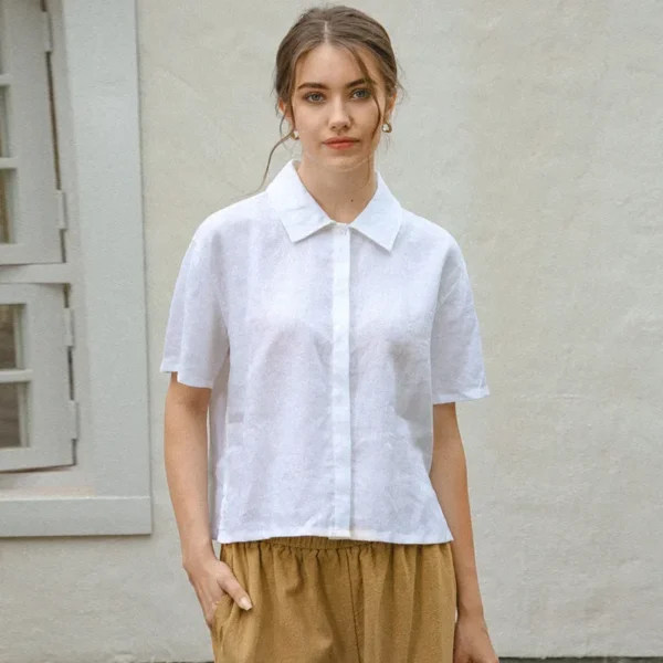 Linen Women’s Summer Casual Loose Short-Sleeved Button Shirt - Image 5
