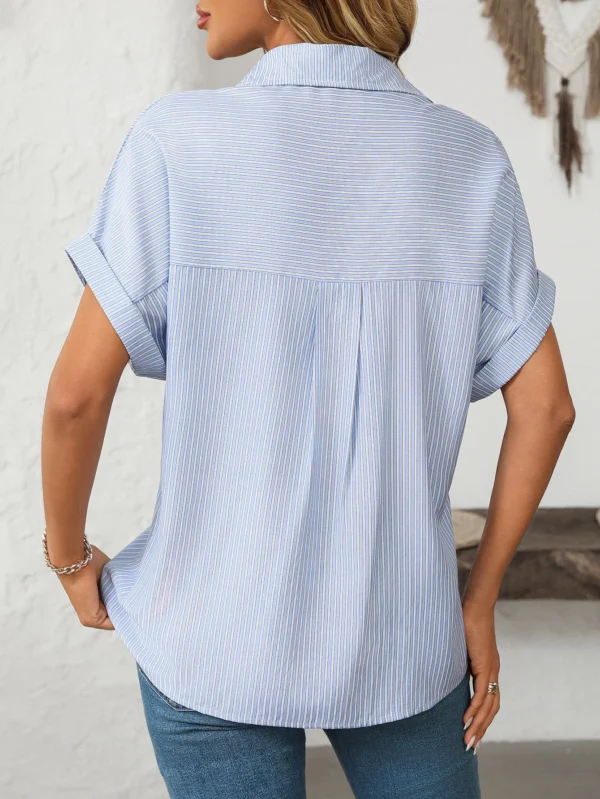 Pink Stripe Ruffle V-Neck Blouse Women Elegant Streetwear Shirt - Image 6