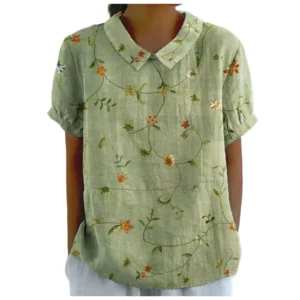 Vintage Floral Print Blouse Women Summer Casual Short Sleeve Shirt