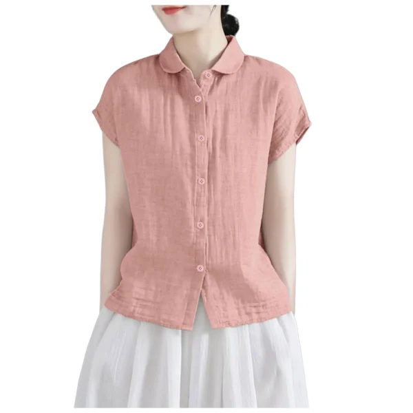 Plus Size Cotton Linen Button Blouse For Women’s Office Summer Wear