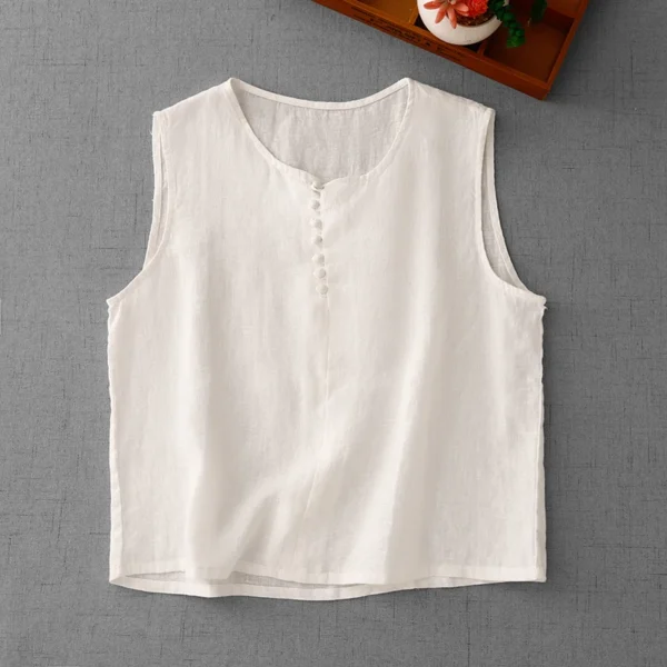 Summer Cotton Linen Single-Breasted Vest Women’s Elegant Casual Shirt - Image 4
