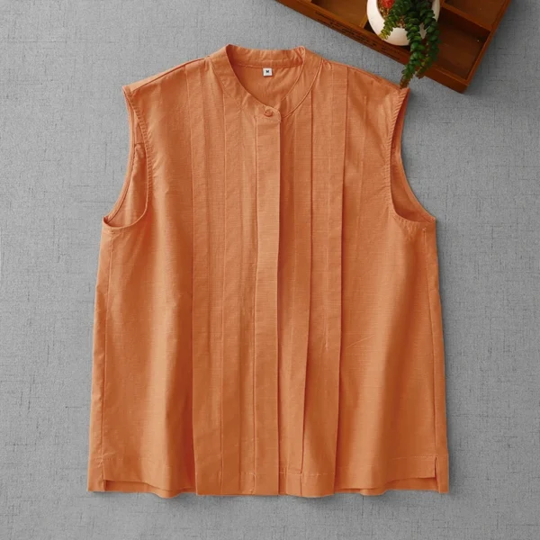 Summer Cotton Linen Sleeveless Shirt Women Loose Casual Undershirt - Image 2