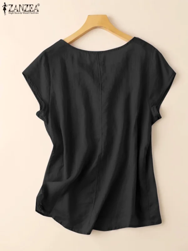 Lace Stitching Blouse Women Loose Vintage Summer Holiday Shirt - Image 5
