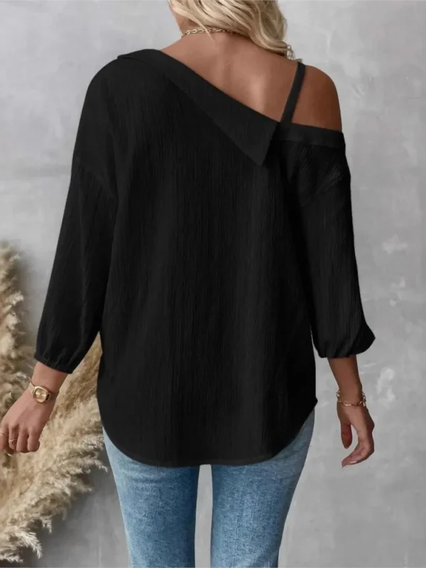 Women’s Off Shoulder V-Neck Button Shirt With Pockets - Image 6