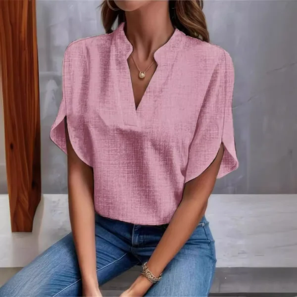 Women’s Off-Shoulder Linen Shirt Casual Solid Color Summer Beach Top - Image 4