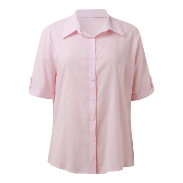 Women Sleeveless Solid Blouse With Buttons, Pockets, Lapel Casual Summer Top - Image 4